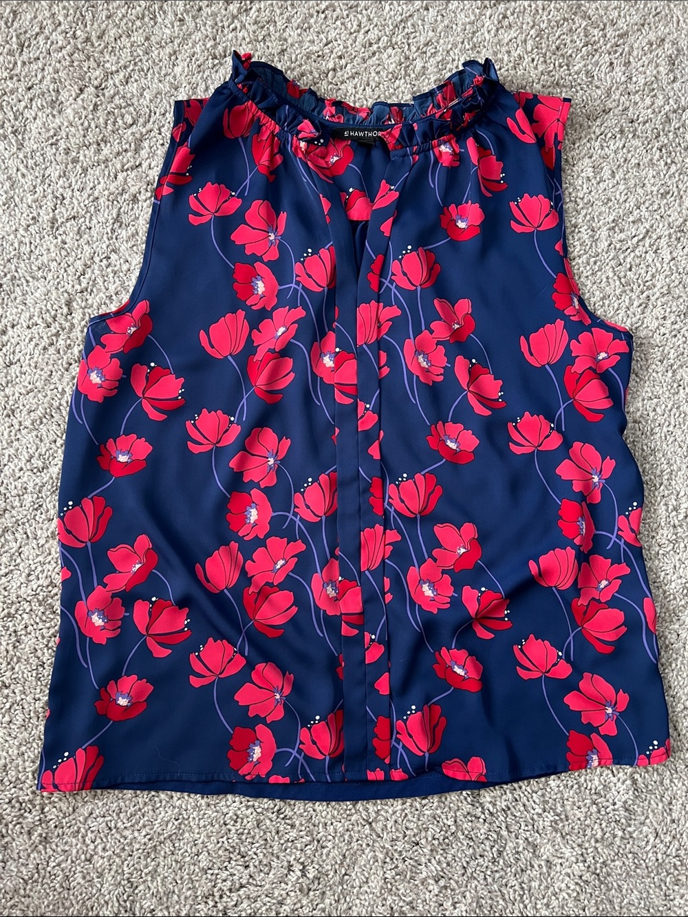 41 Hawthorn Navy Tank Top with Bright Pink Floral Pattern
